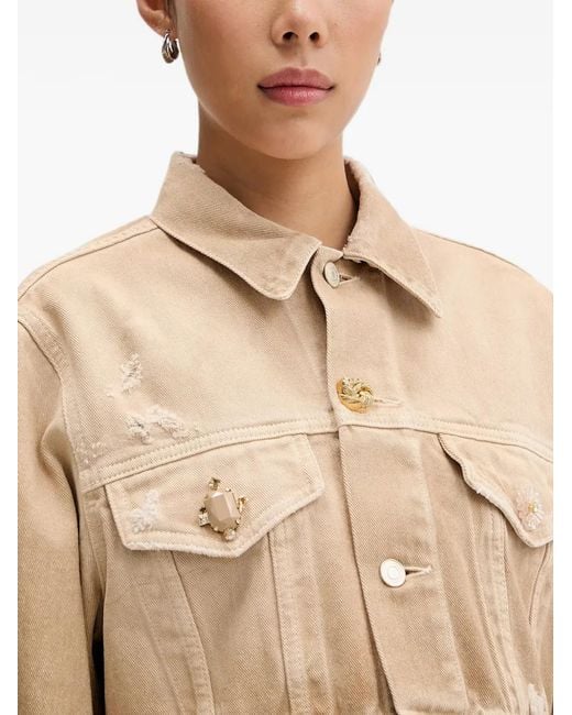 ViCOLO Natural Embellished Cropped Denim Jacket