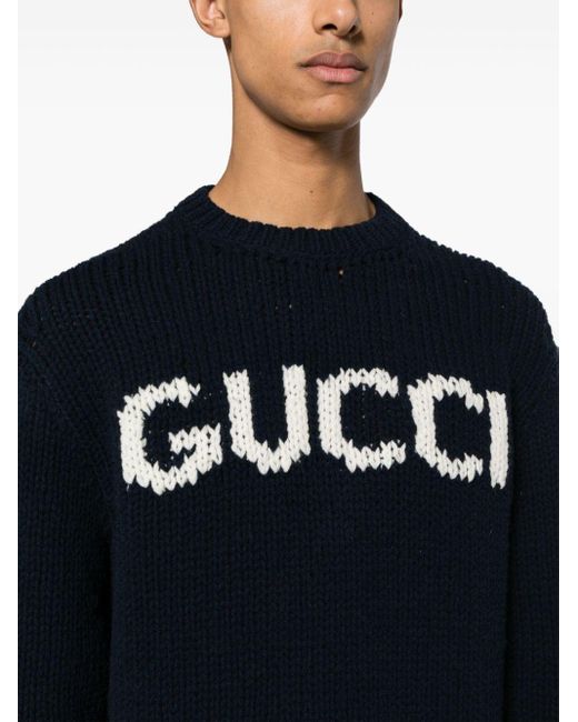 Gucci Blue Wool Logo Sweater for men