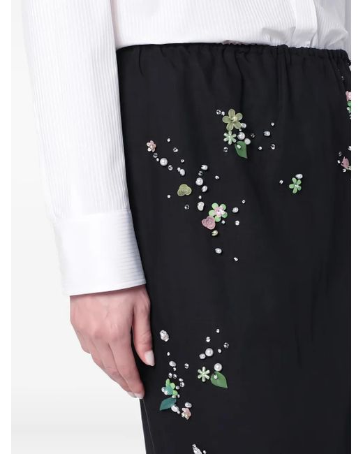 BERNADETTE Black Floral-Embellished Elastic-Waist Skirt
