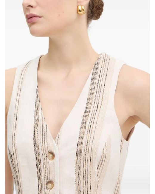 Fracomina White Vertical-Stripe V-Neck Waistcoat