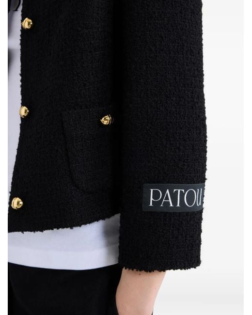 Patou Black Collarless Tweed Jacket