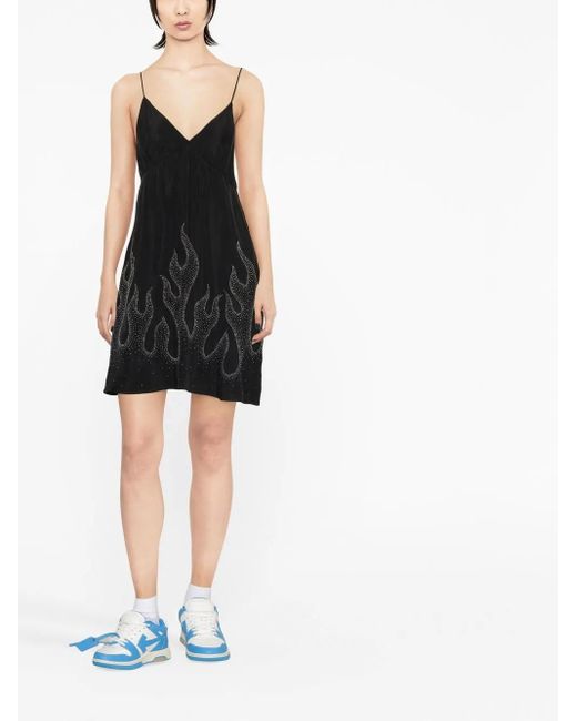 Palm Angels Black Flame-print Minidress