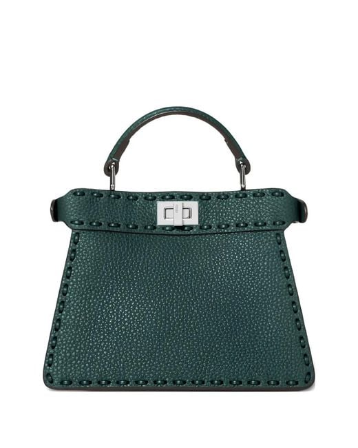 Fendi Green Mini Peekaboo Stitch Top Handle Tote Bag