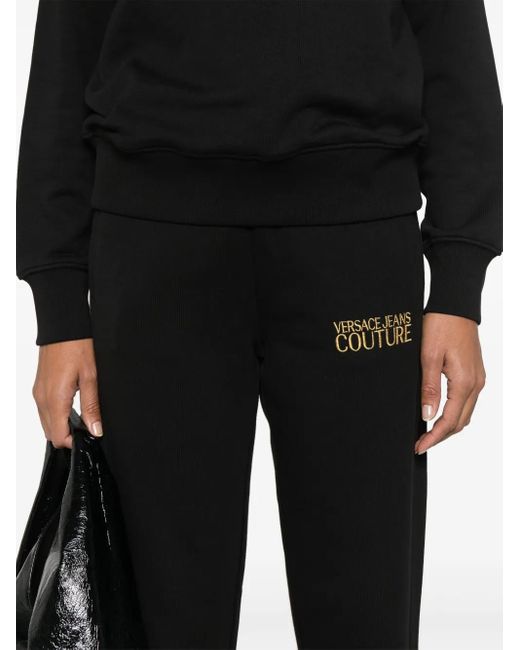 Versace Jeans Couture Black Logo-Embroidered Track Pants