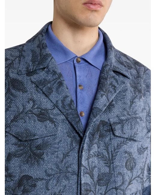 Etro Blue Floral-Print Jacket for men
