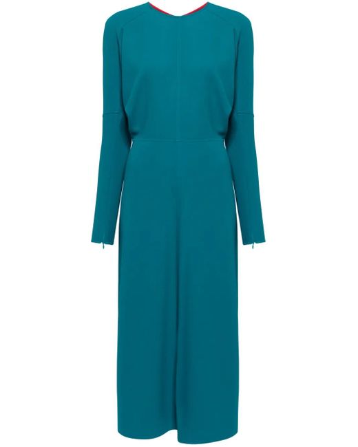 Victoria Beckham Gedrapeerde Midi-Jurk Met Dolman Mouwen in het Blue