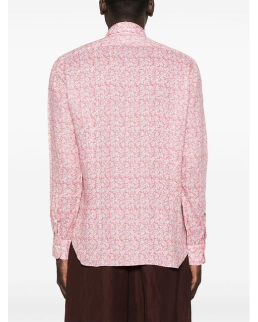 Barba Napoli Pink Floral-print Linen Shirt for men