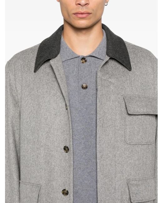 Lardini Gray Contrast-Collar Wool Shirt Jacket for men