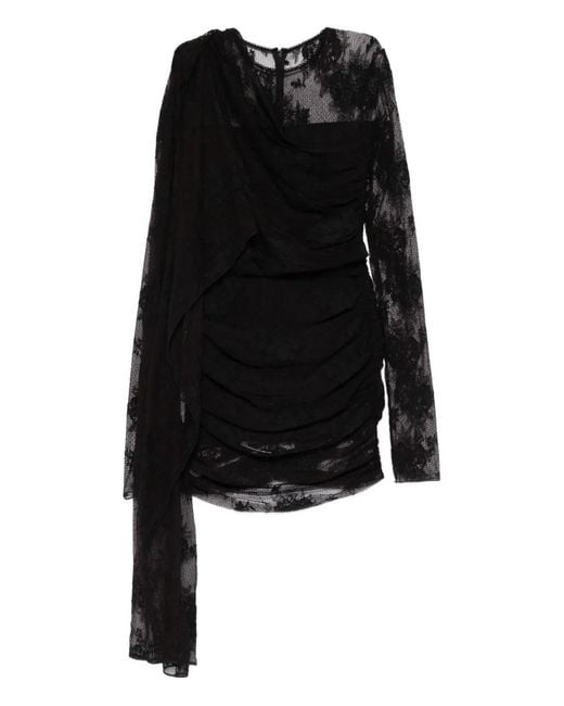 ANDAMANE Black Xenia Lace Draped Mini Dress