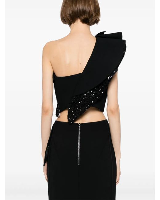 Maticevski Black Asymmetric Sequinned Frill Corset Top