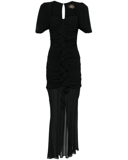 De La Vali Black Cappucino Ruffle-detail Maxi Dress
