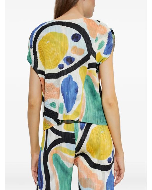 Pleats Please Issey Miyake Blue Roll Abstract-Print Pleated Blouse