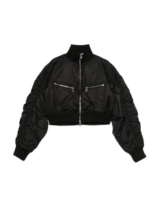 Pinko Black Zip-Front Crop Bomber Jacket