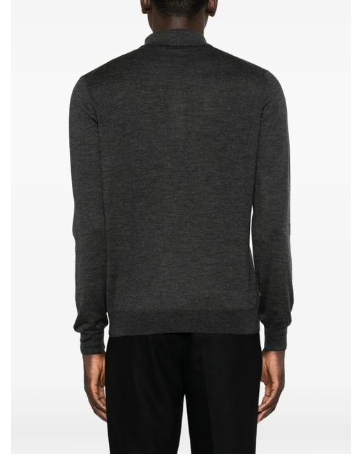 Gran Sasso Black Button-Fastening Polo Sweater for men