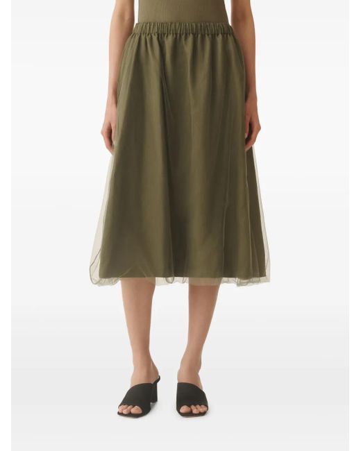 Fabiana Filippi Green Tulle-Overlay Midi Skirt