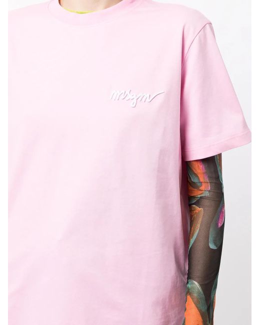 MSGM Pink Chest-Logo Crew Neck T-Shirt