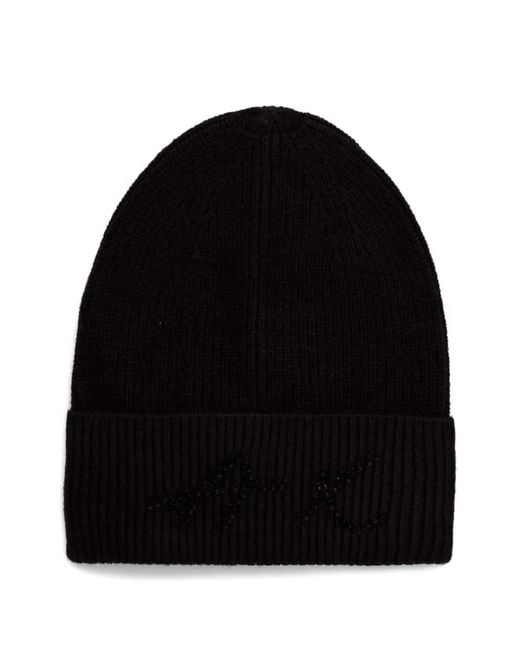ARMANI EXCHANGE Black Rhinestone-Logo Beanie Hat
