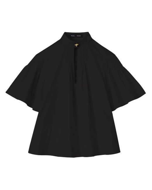 Proenza Schouler Black Pintuck-Detail Short-Sleeved Blouse