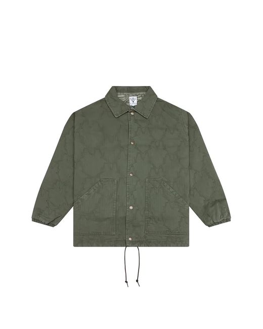 South2 West8 Green Skull-Quilting Herringbone Jacket for men