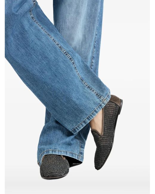 Brunello Cucinelli Gray Monili Embroidered Net Loafers