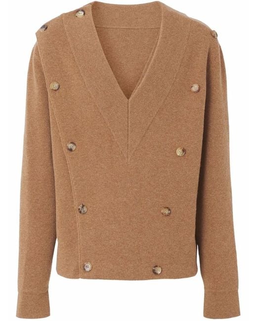 Burberry Brown Double-breasted V-neck Jumper for men