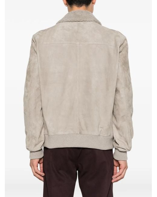 Eleventy White Shearling-Collar Suede Jacket for men