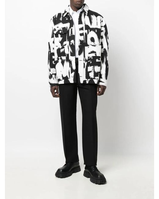 McQueen Black Text Print Denim Jacket for men