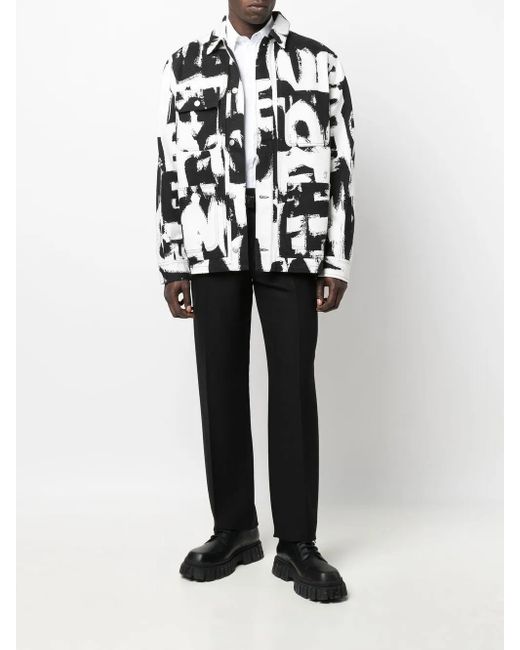 McQueen Black Text Print Denim Jacket for men