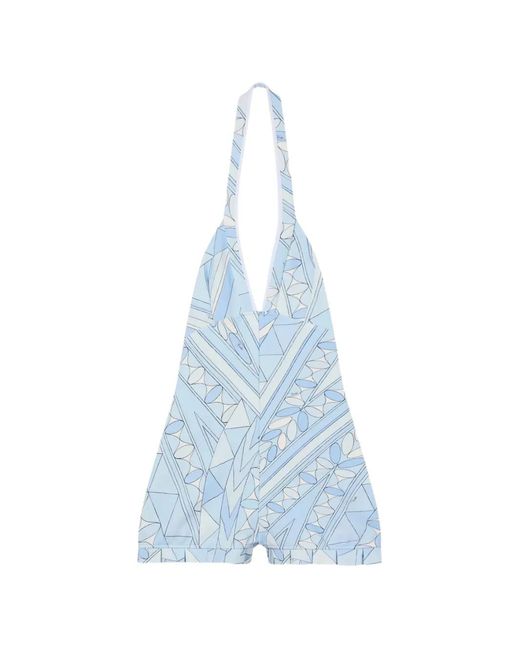 Emilio Pucci Blue Manuba Geometric V-Neck Dress
