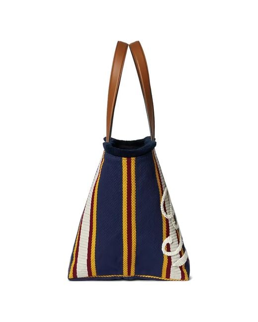 Gucci White Striped Logo-Embroidered Tote Bag for men