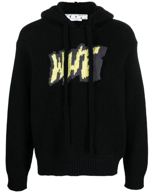 Off-White c/o Virgil Abloh Black Intarsia-Logo Wool-Blend Hoodie for men