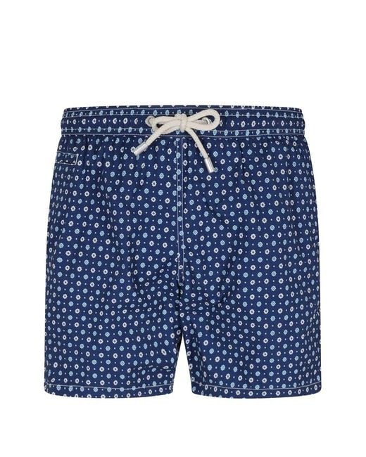 Mc2 Saint Barth Blue Floral-Print Swim Shorts for men
