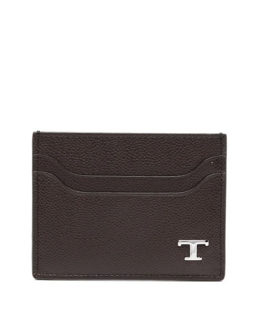 Tod's Brown Grained Leather Cardholder With Metal T Timeless Logo for men