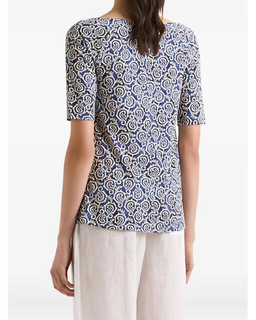 Maliparmi Blue Printed Boat-Neck Top