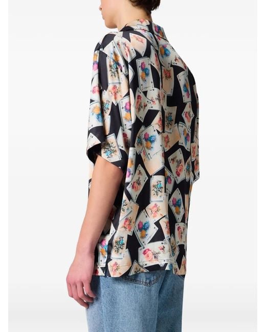MSGM White Playing Card-Print Camp-Collar Shirt for men
