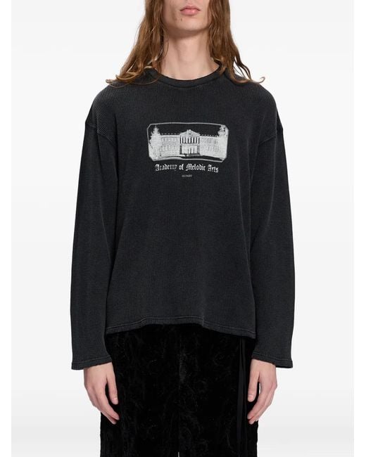 Ann Demeulemeester Black Graphic-Print Waffle-Knit T-Shirt for men