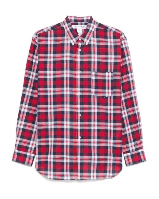 Comme des Garçons Red Plaid Rose Shirt With Box-Pleat Detail for men