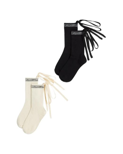 Karl Lagerfeld White Lace-Up Ribbed Socks (Set Of Two)