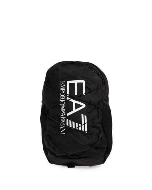 EA7 Black Logo-Print Bungee-Cord Backpack