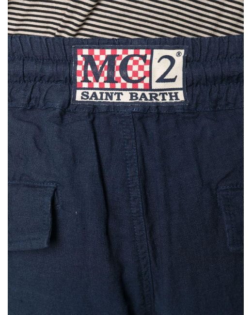 Mc2 Saint Barth Blue Drawstring Linen Trousers for men