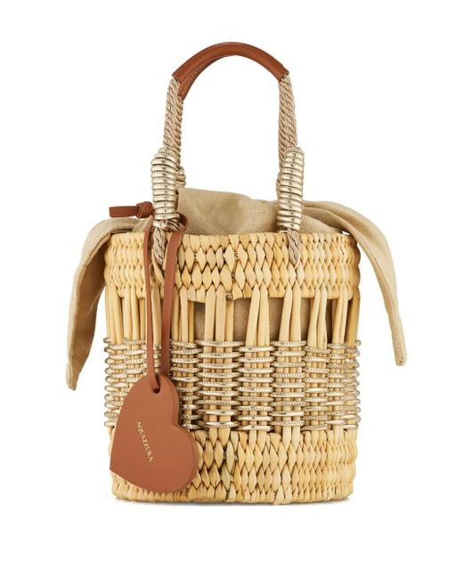 Aquazzura Metallic Mini Straw Heart-Shaped Bucket Bag