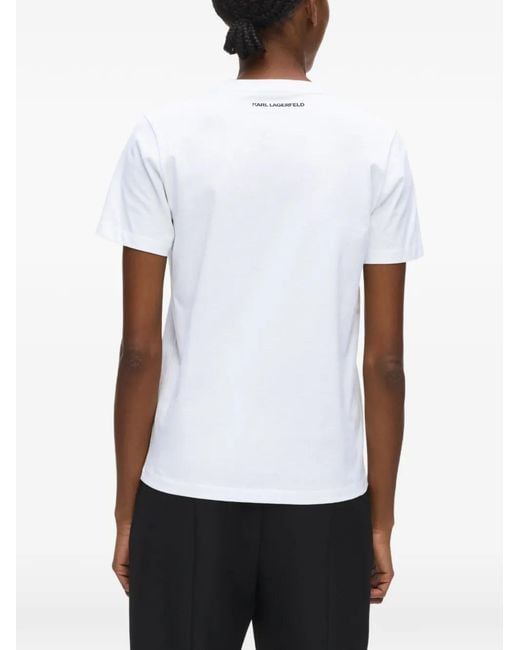 Karl Lagerfeld White Portrait-Print T-Shirt