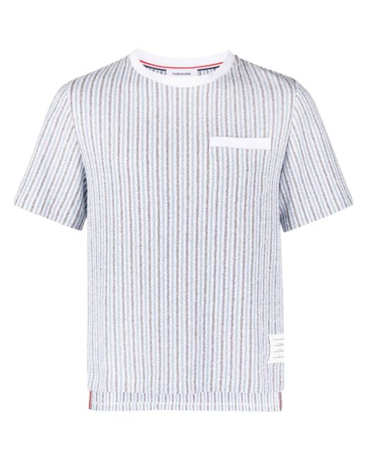 T-shirt rayé en maille nervurée Thom Browne pour homme en coloris White