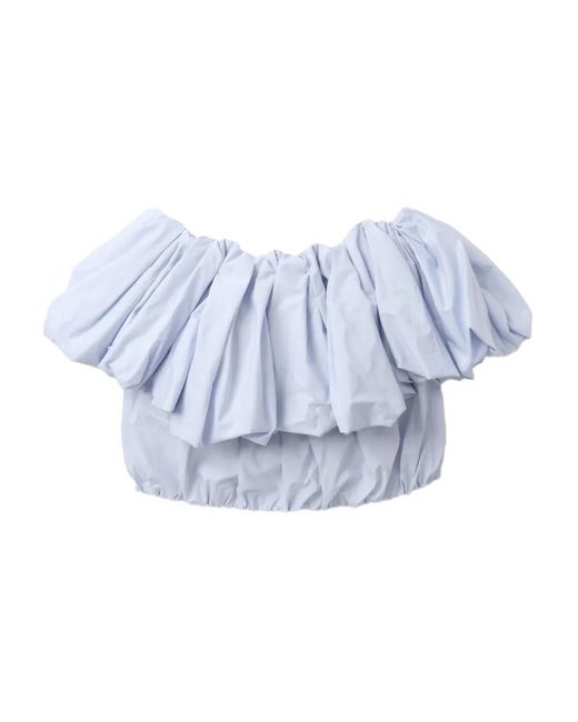 Enfold Blue Puff-Sleeve Ruffled Top