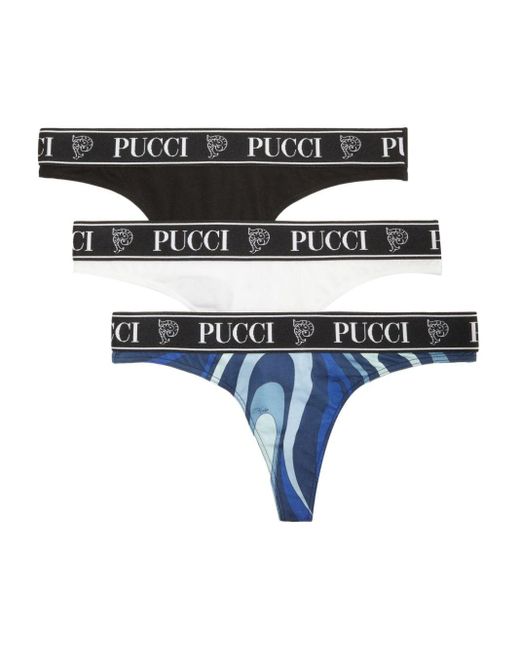 Emilio Pucci Black Logo-print Cotton Thong (set Of Three)