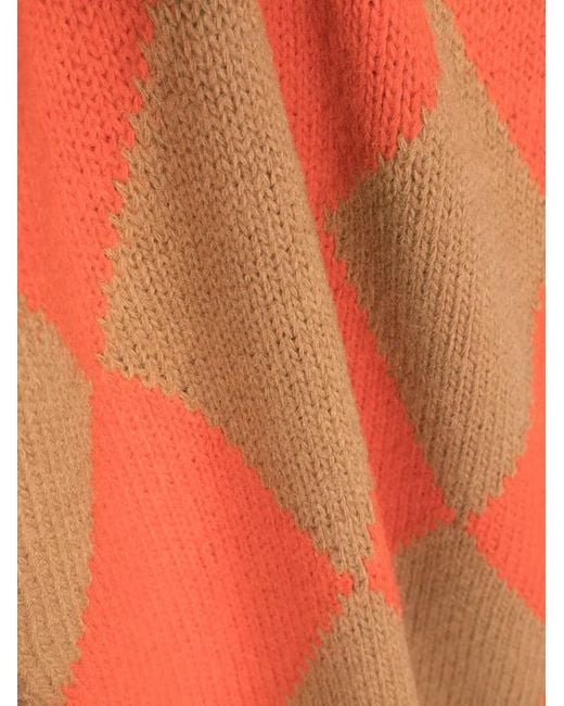 LaDoubleJ Orange Argyle-Pattern Knitted Scarf