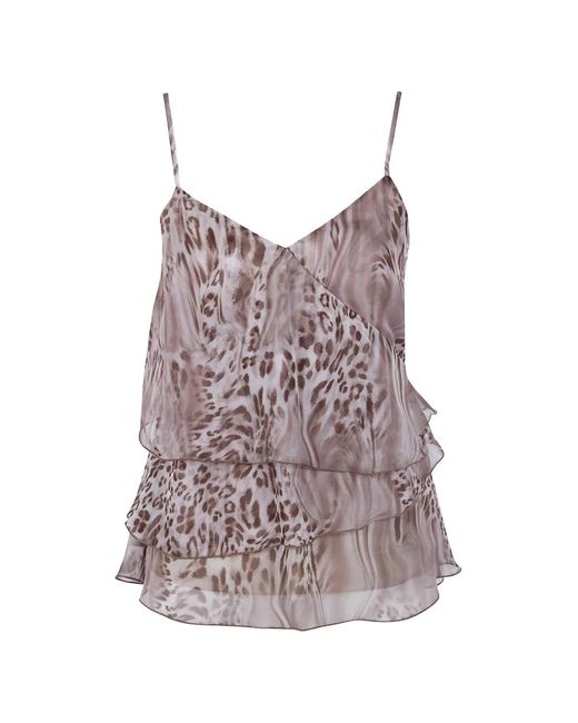 Blugirl Blumarine Pink Ruffled Animal-Print Top