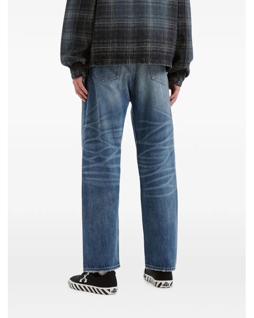 Off-White c/o Virgil Abloh Blue Distressed Whiskered Straight-Leg Jeans for men