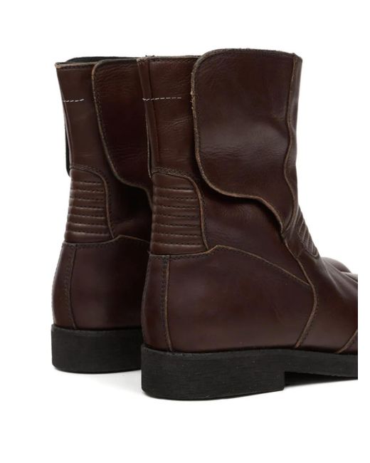 MM6 by Maison Margiela Brown Chunky-Heeled Leather Ankle Boots for men
