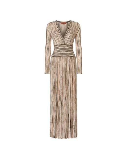 Missoni Natural Midi V-Neck Striped Dress